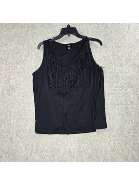 Shein Women Black Fringe Tank Top Size L Lightweight Breathable Sleeveless